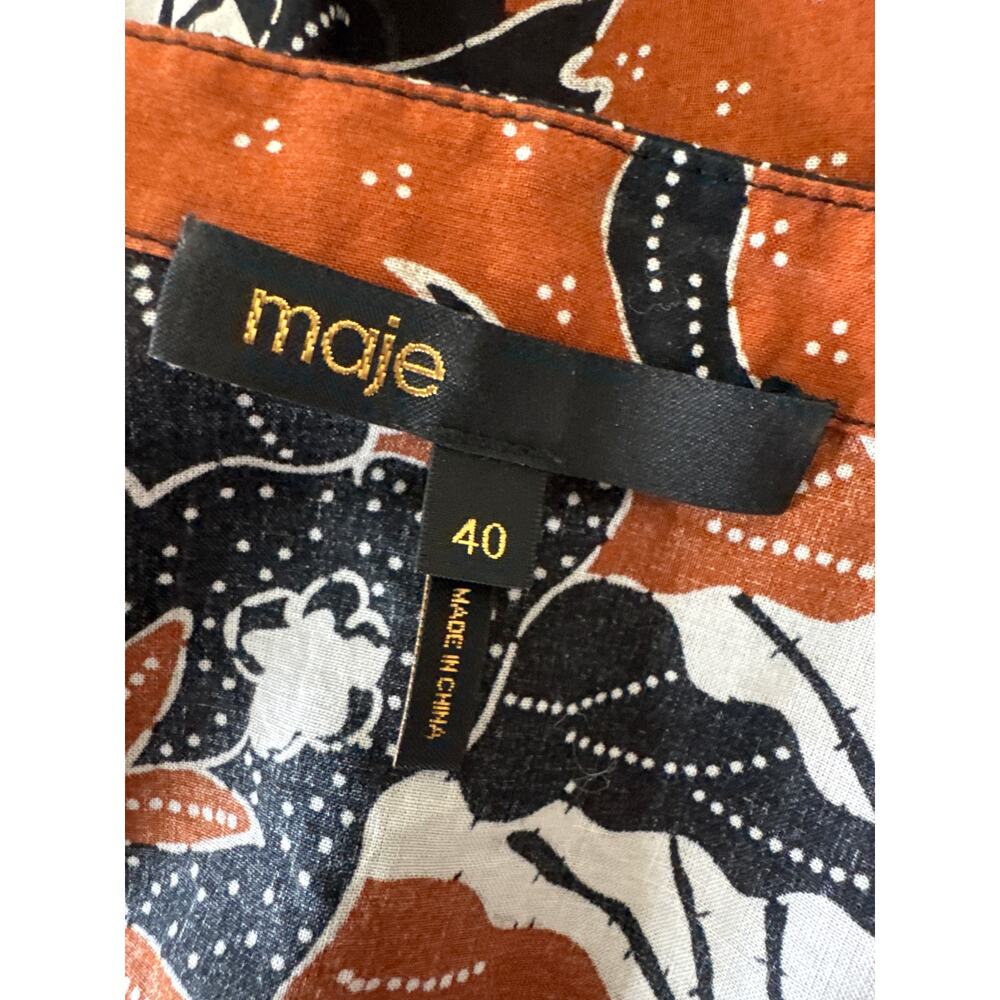 MAJE Printed Cotton Voile Midi Dress Brown Black Size US Large/ FR - Picture 10 of 11